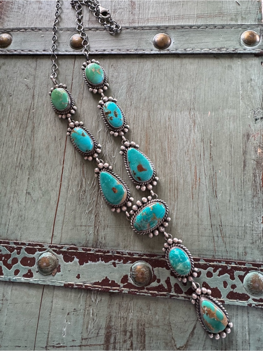 Mary Ann Spencer Kingman Turquoise Lariat Necklace and Earring Set